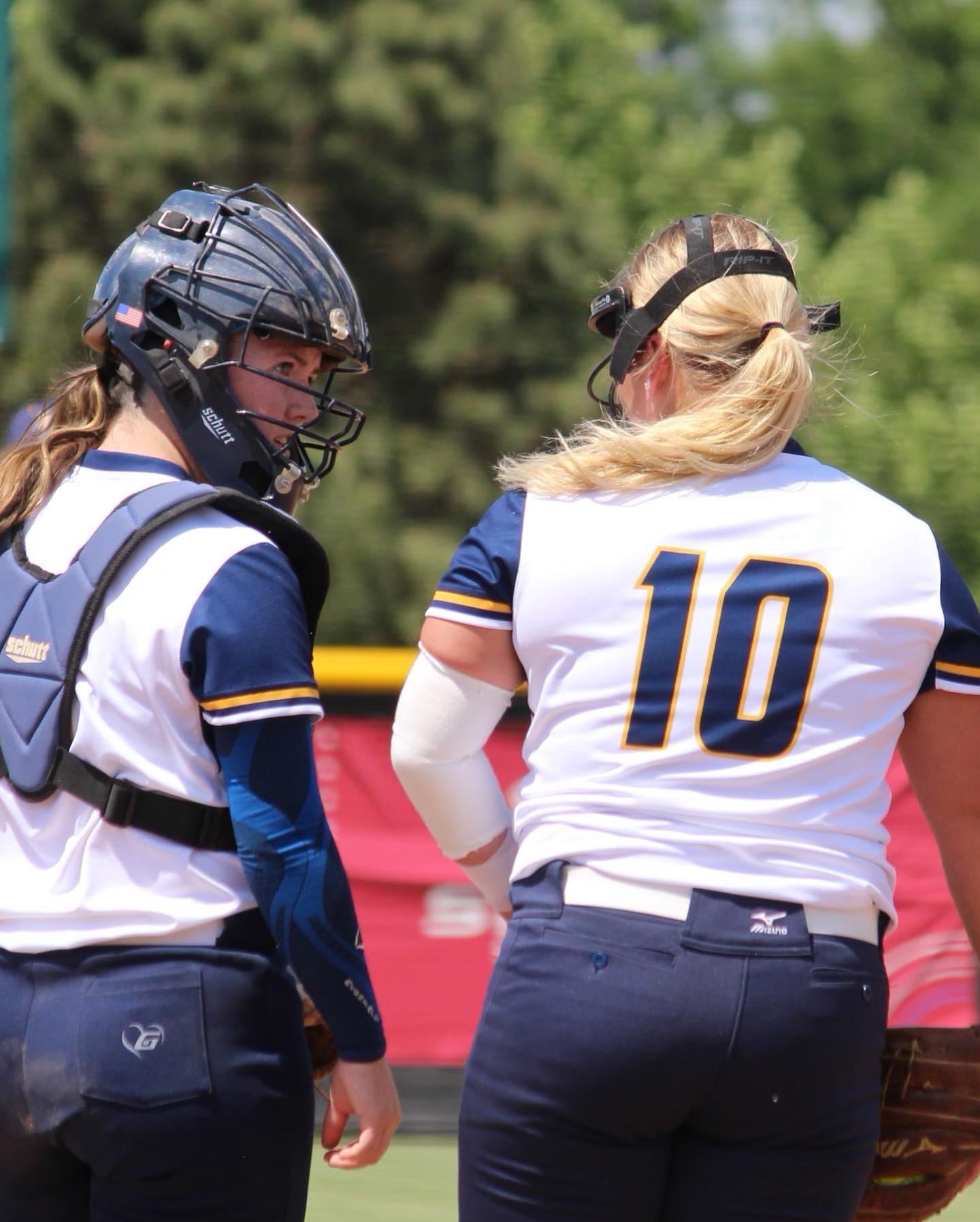 Catcher and infielder #10 conferring between plays